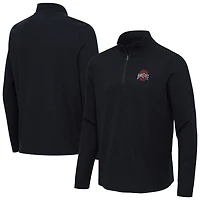 Men's Antigua Heather Black Ohio State Buckeyes Sync Quarter-Zip Waffle-Knit Tri-Blend Pullover