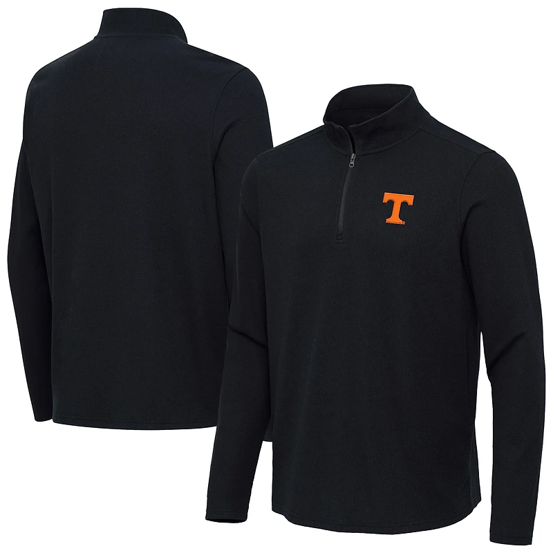 Men's Antigua Heather Black Tennessee Volunteers Sync Quarter-Zip Waffle-Knit Tri-Blend Pullover