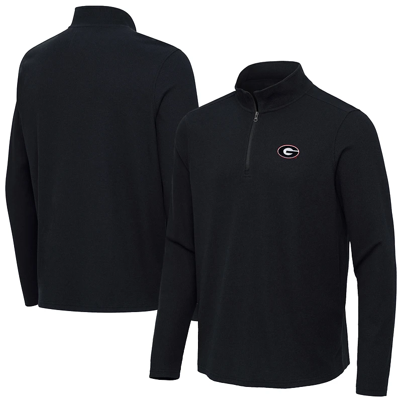 Men's Antigua Heather Black Georgia Bulldogs Sync Quarter-Zip Waffle-Knit Tri-Blend Pullover