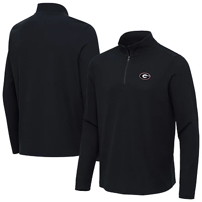 Men's Antigua Heather Black Georgia Bulldogs Sync Quarter-Zip Waffle-Knit Tri-Blend Pullover