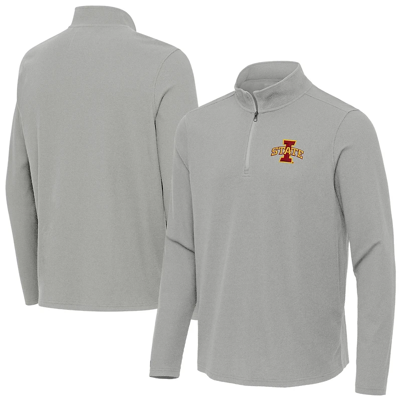Men's Antigua Heather Gray Iowa State Cyclones Sync Quarter-Zip Waffle-Knit Tri-Blend Pullover