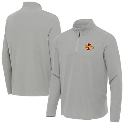 Men's Antigua Heather Gray Iowa State Cyclones Sync Quarter-Zip Waffle-Knit Tri-Blend Pullover