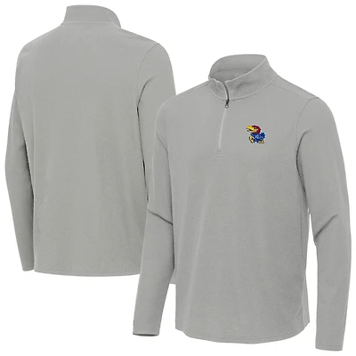 Men's Antigua Heather Gray Kansas Jayhawks Sync Quarter-Zip Waffle-Knit Tri-Blend Pullover