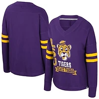 Women's Colosseum  Purple LSU Tigers Oversized Violet Distressed V-Neck Long Sleeve T-Shirt