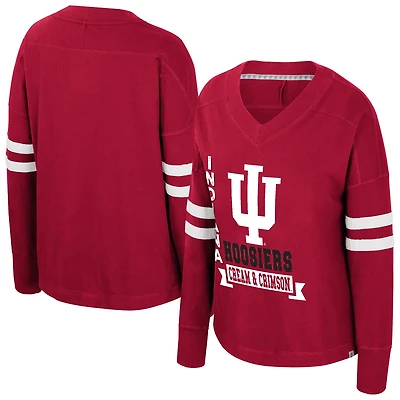 Women's Colosseum  Crimson Indiana Hoosiers Oversized Violet Distressed V-Neck Long Sleeve T-Shirt