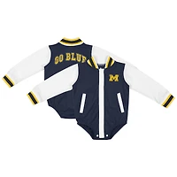 Infant Colosseum Navy Michigan Wolverines Bell Rings Varsity Bodysuit