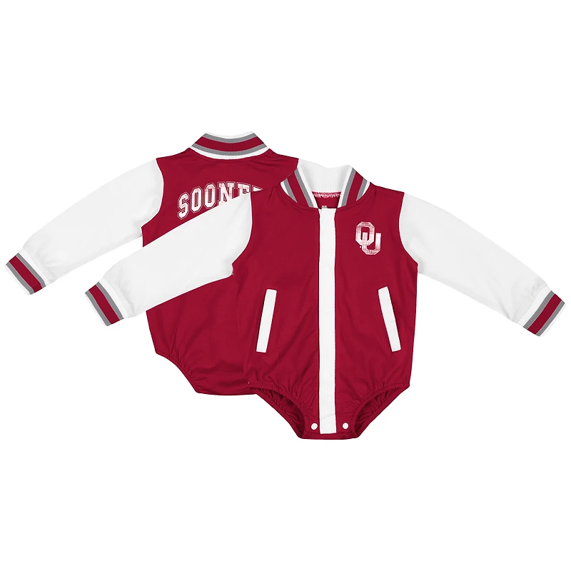 Infant Colosseum Crimson Oklahoma Sooners Bell Rings Varsity Bodysuit