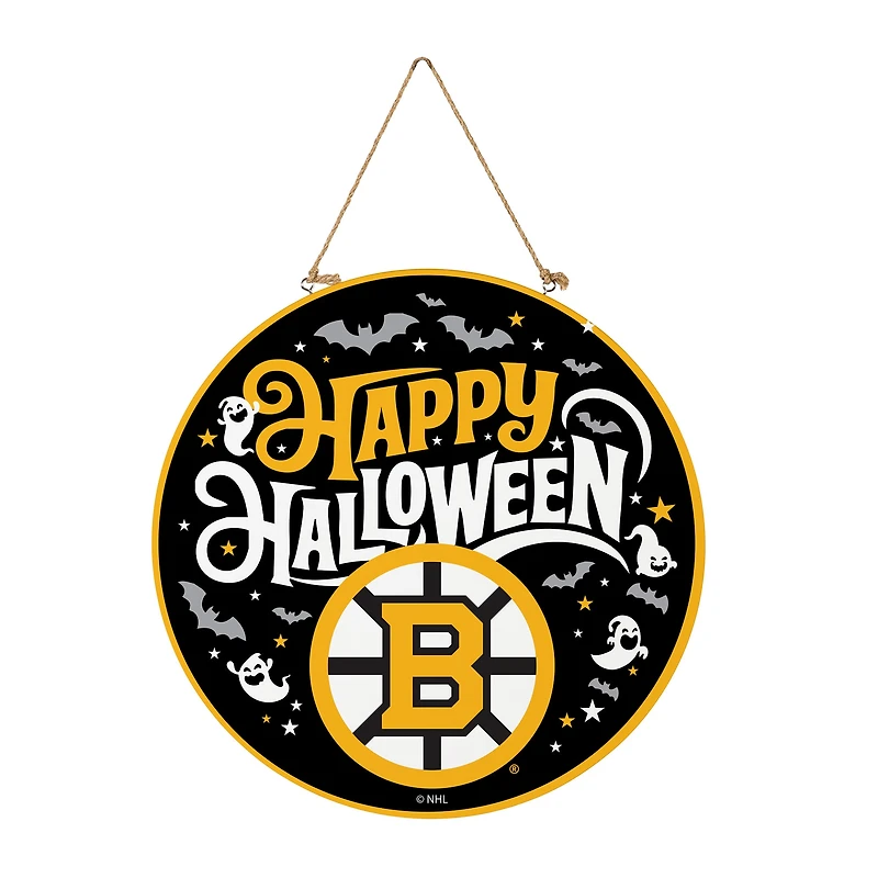 Boston Bruins 18" Happy Halloween Wooden Round Door Sign