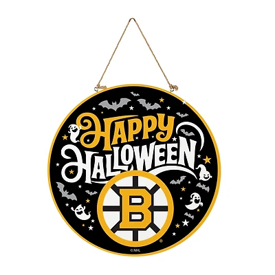 Boston Bruins 18" Happy Halloween Wooden Round Door Sign