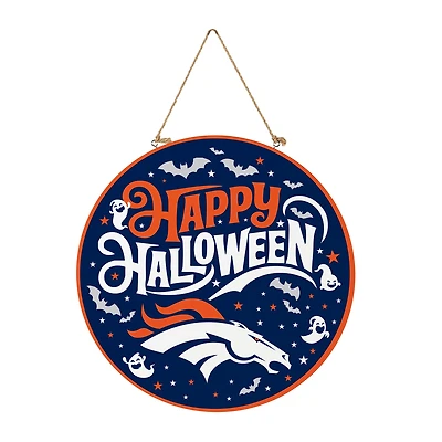 Denver Broncos 18" Happy Halloween Wooden Round Door Sign