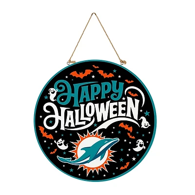 Miami Dolphins 18" Happy Halloween Wooden Round Door Sign