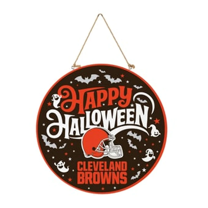Cleveland Browns 18" Happy Halloween Wooden Round Door Sign