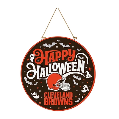 Cleveland Browns 18" Happy Halloween Wooden Round Door Sign