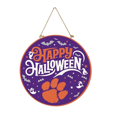 Clemson Tigers 18" Happy Halloween Wooden Round Door Sign
