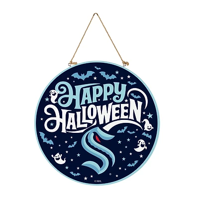 Seattle Kraken 18" Happy Halloween Wooden Round Door Sign