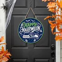 Seattle Seahawks 18" Happy Halloween Wooden Round Door Sign