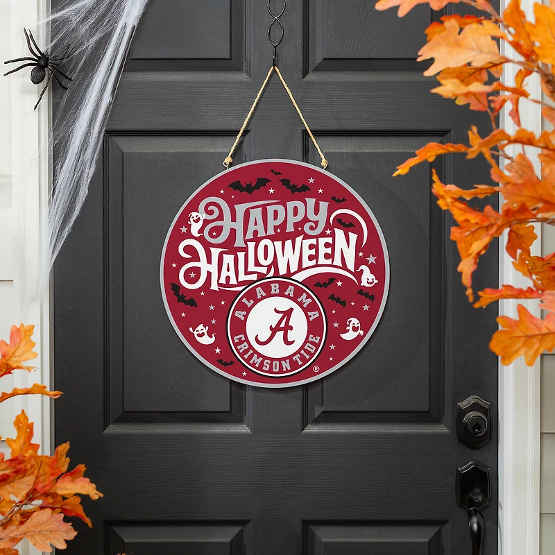 Alabama Crimson Tide 18" Happy Halloween Wooden Round Door Sign