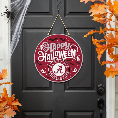 Alabama Crimson Tide 18" Happy Halloween Wooden Round Door Sign