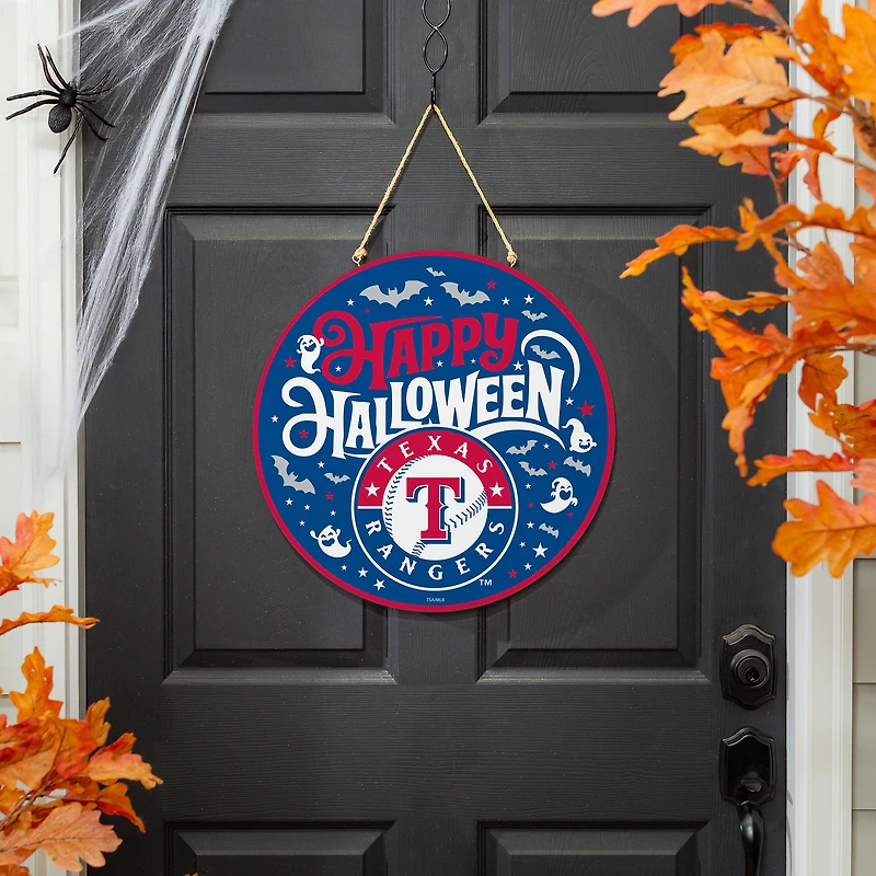 Texas Rangers 18" Happy Halloween Wooden Round Door Sign