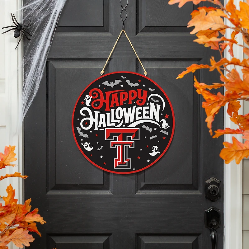 Texas Tech Red Raiders 18" Happy Halloween Wooden Round Door Sign