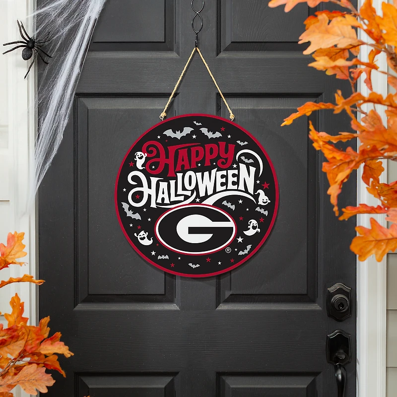 Georgia Bulldogs 18" Happy Halloween Wooden Round Door Sign