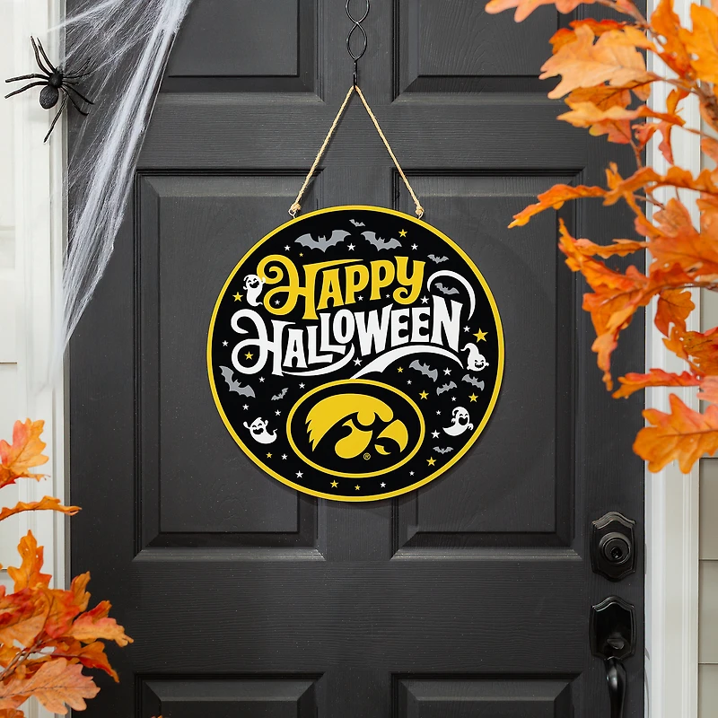 Iowa Hawkeyes 18" Happy Halloween Wooden Round Door Sign