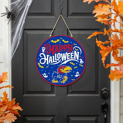 Kansas Jayhawks 18" Happy Halloween Wooden Round Door Sign