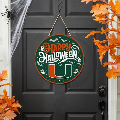 Miami Hurricanes 18" Happy Halloween Wooden Round Door Sign