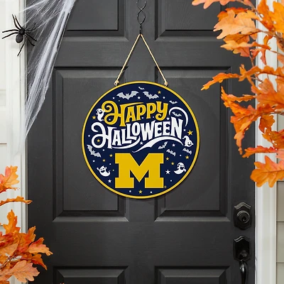 Michigan Wolverines 18" Happy Halloween Wooden Round Door Sign