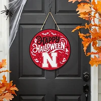 Nebraska Huskers 18" Happy Halloween Wooden Round Door Sign