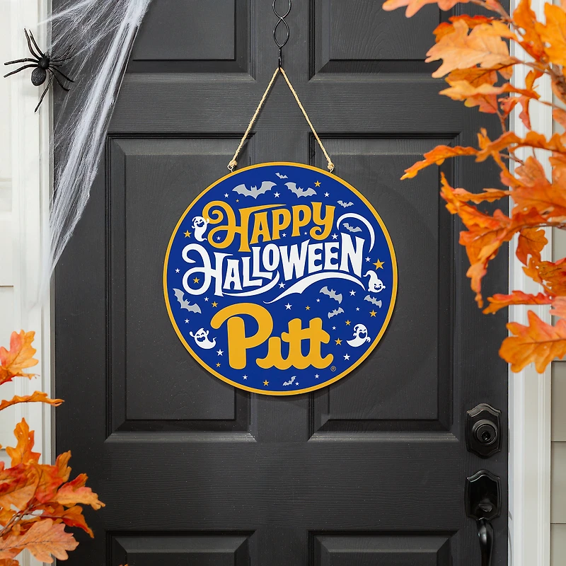 Pitt Panthers 18" Happy Halloween Wooden Round Door Sign