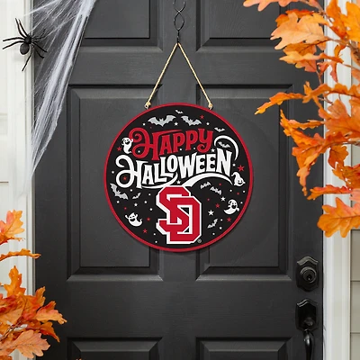 South Dakota Coyotes 18" Happy Halloween Wooden Round Door Sign