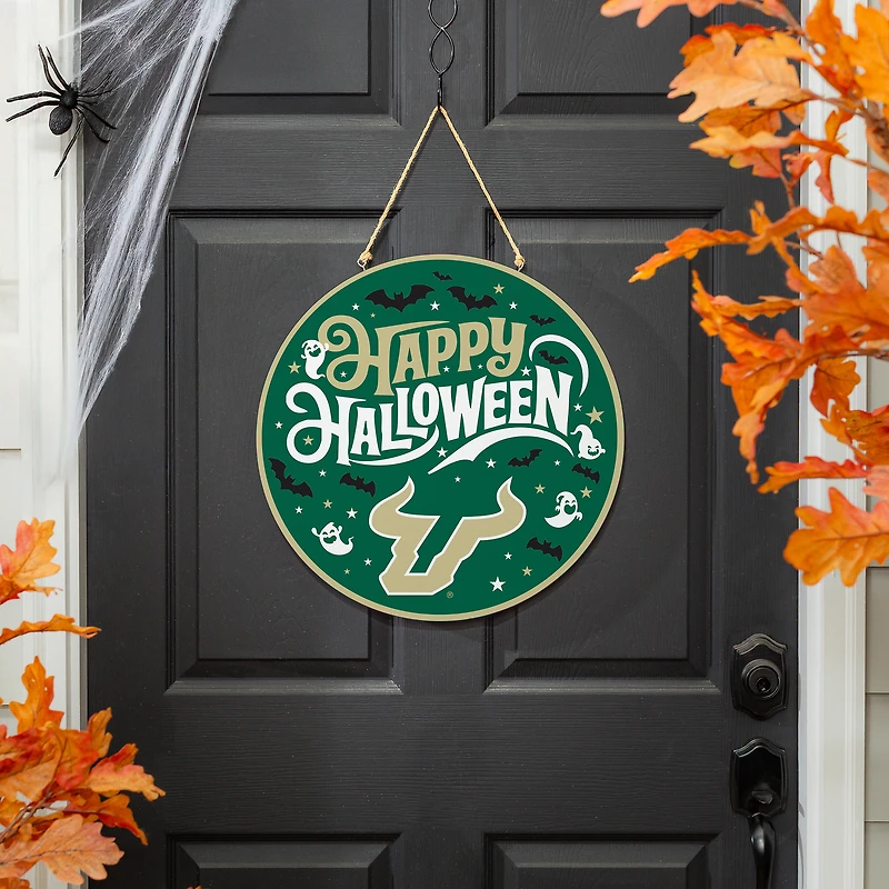 South Florida Bulls 18" Happy Halloween Wooden Round Door Sign