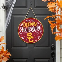USC Trojans 18" Happy Halloween Wooden Round Door Sign