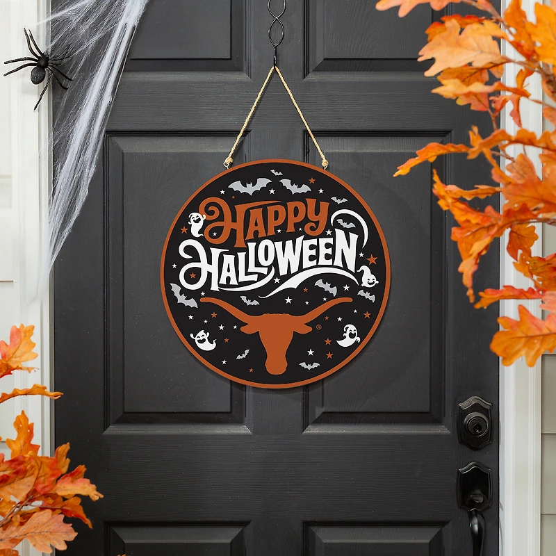 Texas Longhorns 18" Happy Halloween Wooden Round Door Sign