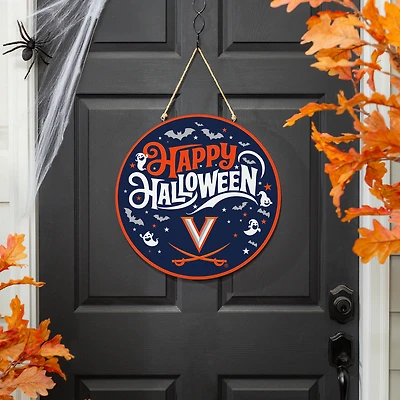 Virginia Cavaliers 18" Happy Halloween Wooden Round Door Sign