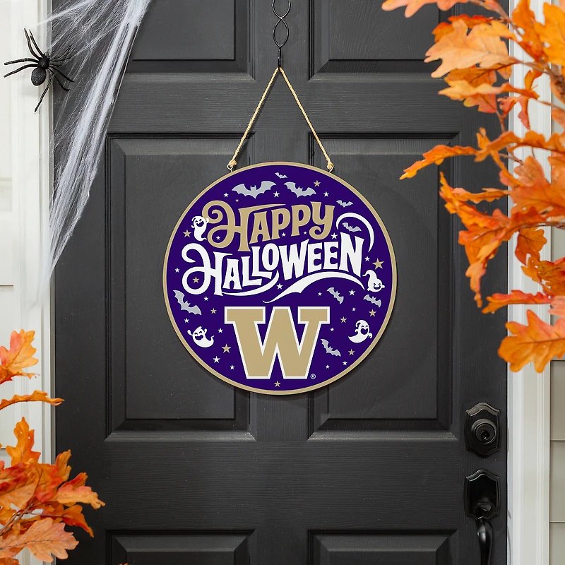 Washington Huskies 18" Happy Halloween Wooden Round Door Sign