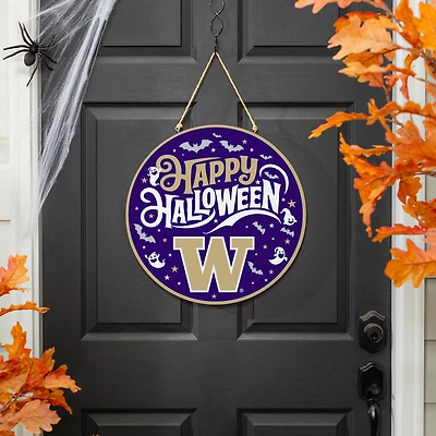 Washington Huskies 18" Happy Halloween Wooden Round Door Sign