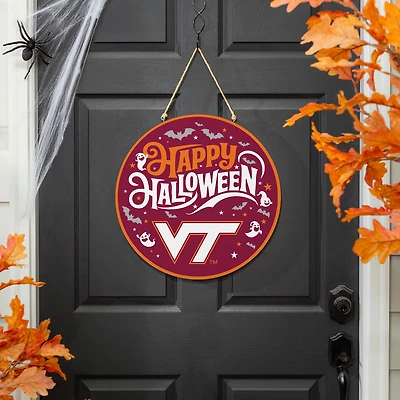 Virginia Tech Hokies 18" Happy Halloween Wooden Round Door Sign
