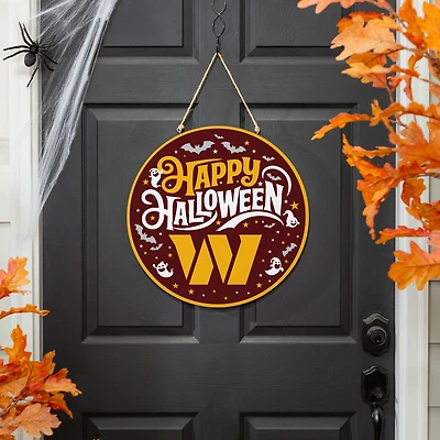 Washington Commanders 18" Happy Halloween Wooden Round Door Sign