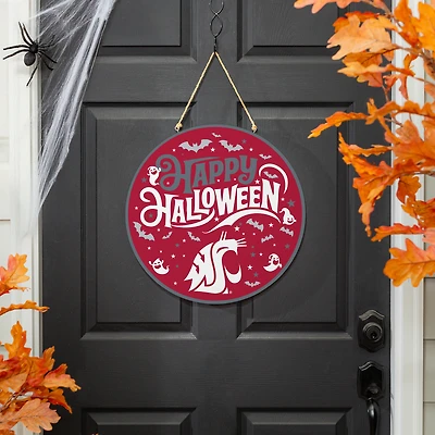 Washington State Cougars 18" Happy Halloween Wooden Round Door Sign