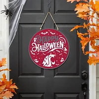 Washington State Cougars 18" Happy Halloween Wooden Round Door Sign