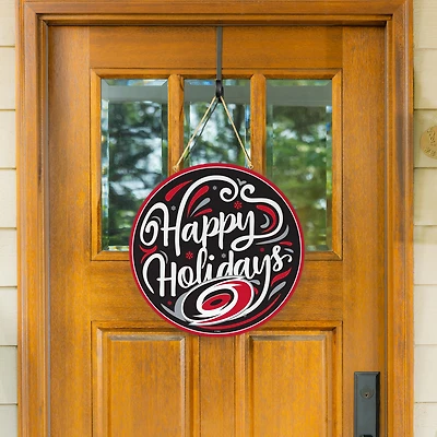 Carolina Hurricanes 18" Happy Holidays Wooden Round Door Sign