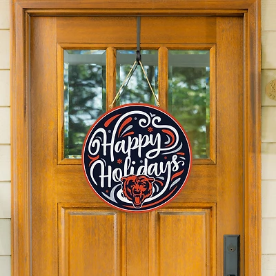 Chicago Bears 18" Happy Holidays Wooden Round Door Sign