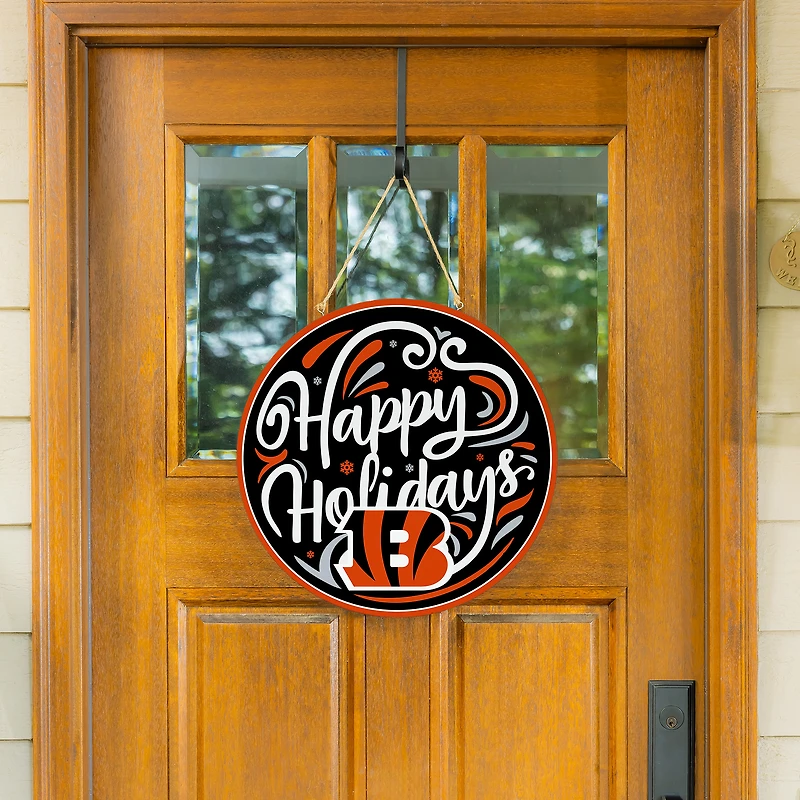 Cincinnati Bengals 18" Happy Holidays Wooden Round Door Sign