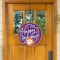Clemson Tigers 18" Happy Holidays Wooden Round Door Sign