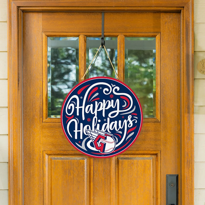 Cleveland Guardians 18" Happy Holidays Wooden Round Door Sign