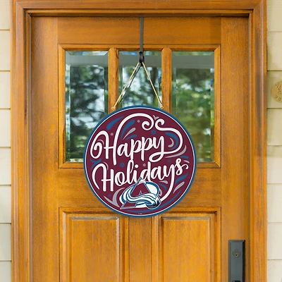 Colorado Avalanche 18" Happy Holidays Wooden Round Door Sign