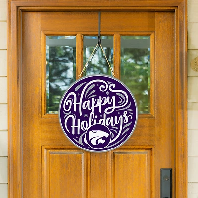 Kansas State Wildcats 18" Happy Holidays Wooden Round Door Sign