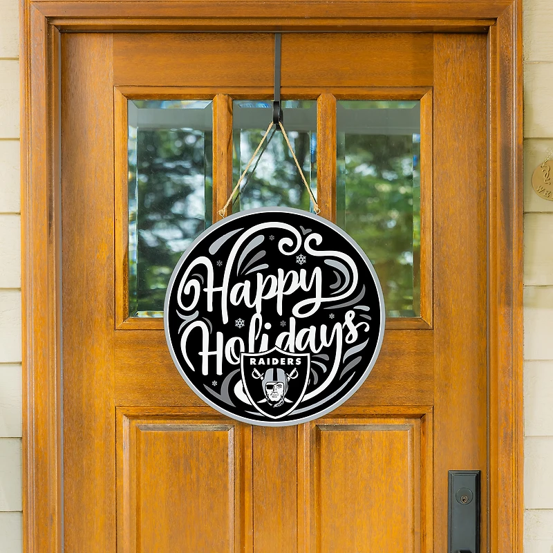 Las Vegas Raiders 18" Happy Holidays Wooden Round Door Sign